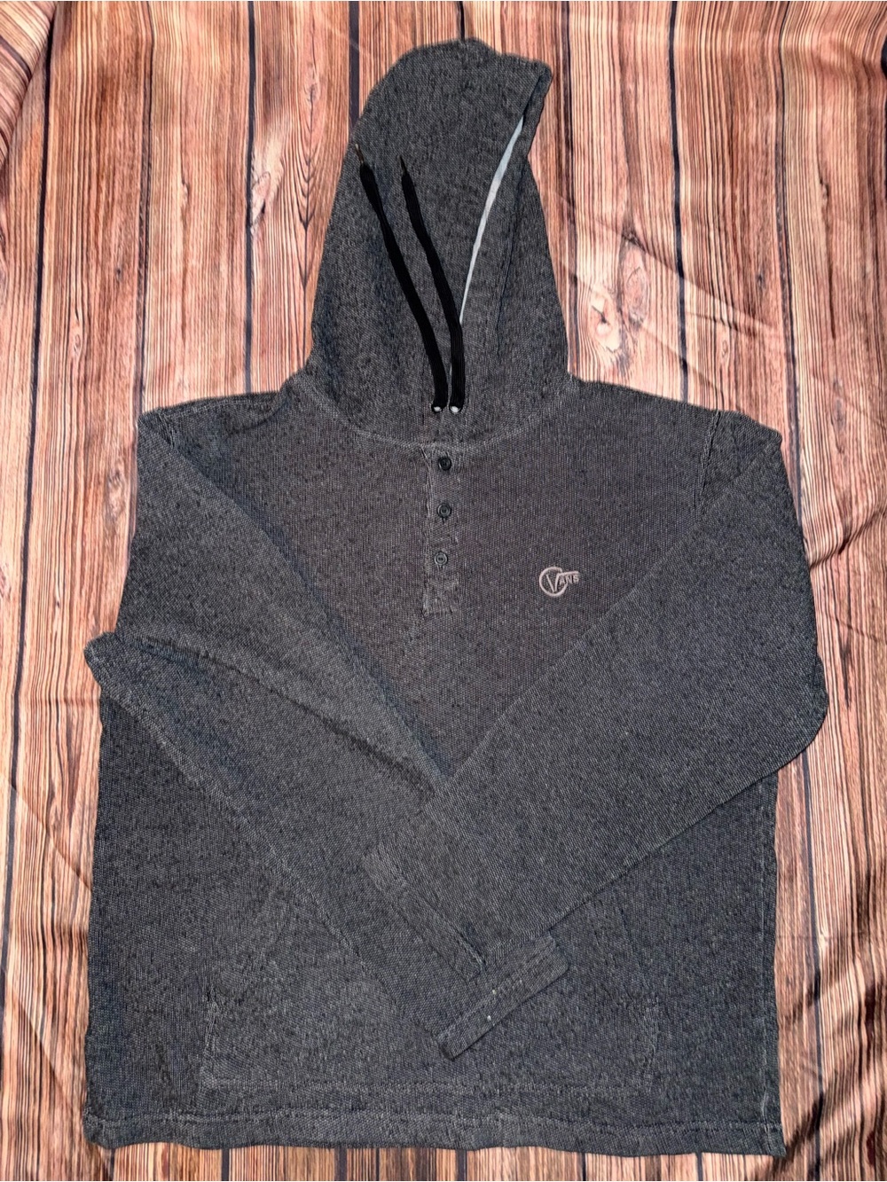Vans Men's Charcoal Gray Hooded Henley Sweater